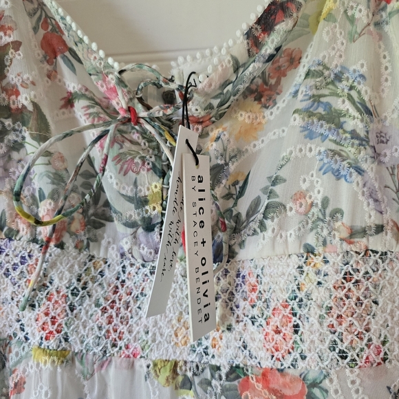 NWT Alice + Olivia Kristie Floral Print Broderie Anglaise Chiffon Mini D… - Picture 9 of 13